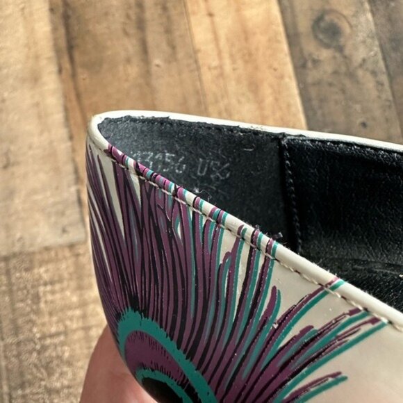 T.U.K. Peep-Toe Pumps With Peacock Feather & Turquoise Heel Size 6 Retro Style - Picture 6 of 7